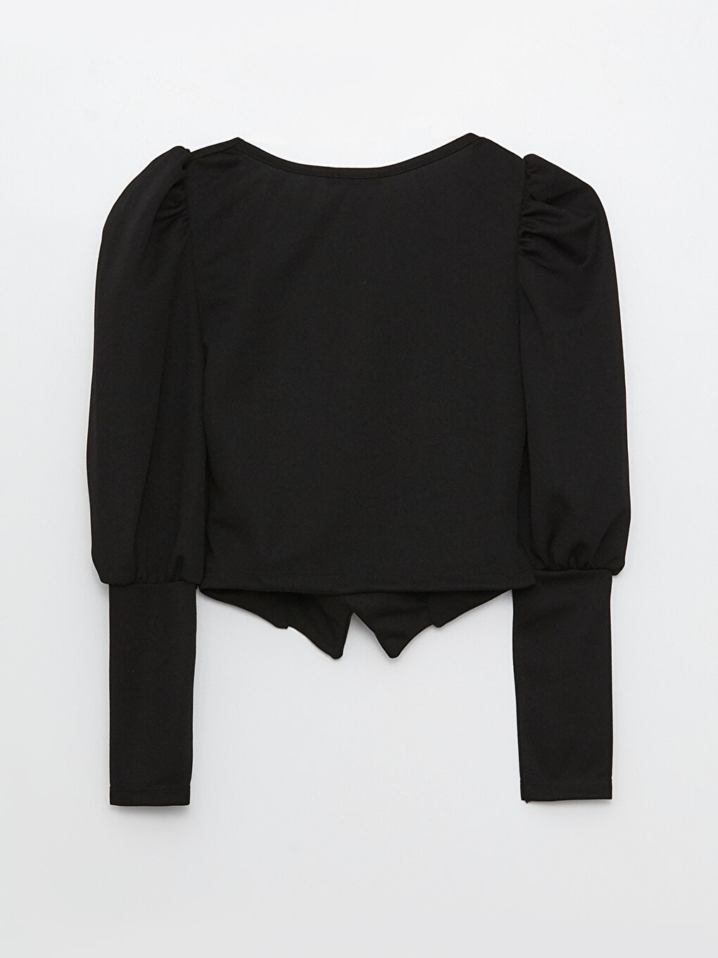 Siyah Kalp Yaka Düz Uzun Kollu Crop Kadın Bluz-7