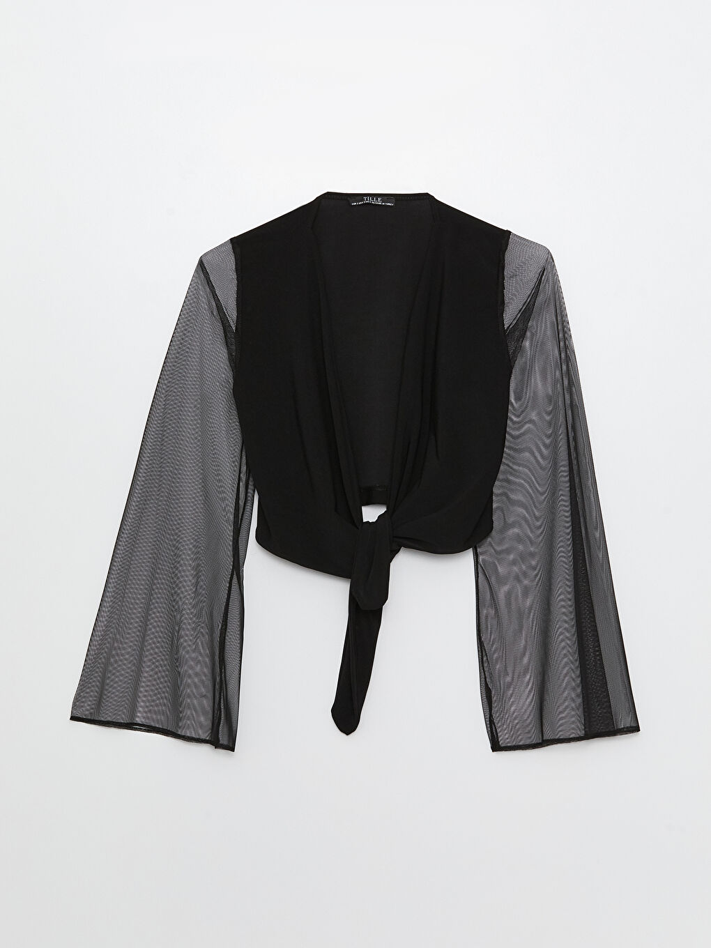 Siyah V Yaka Düz Uzun Kollu Kadın Bolero-5