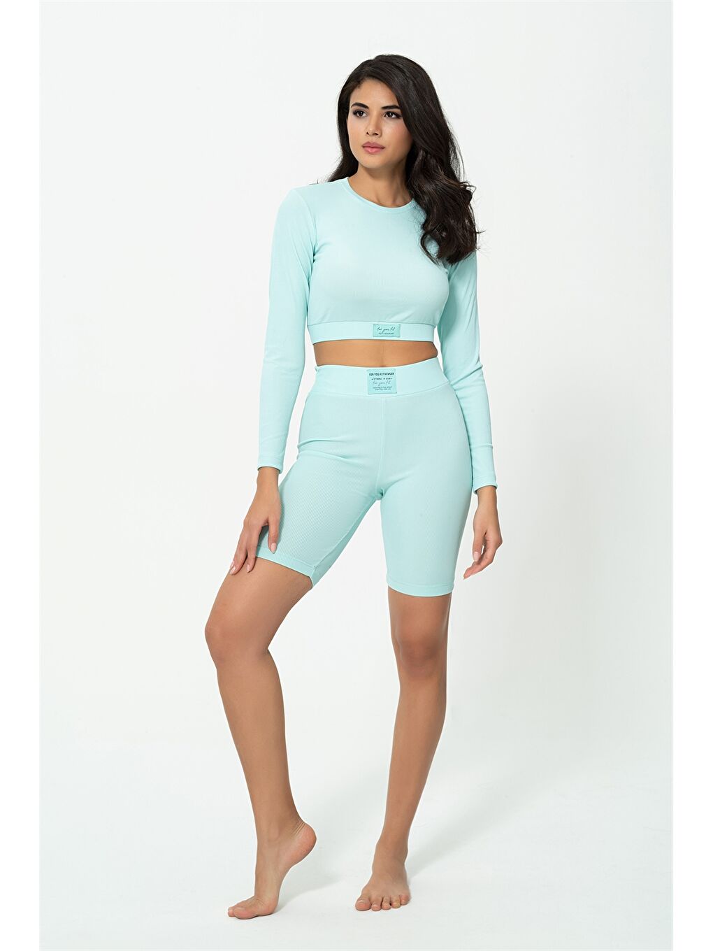 Yeşil Baskılı Kadın Büstiyer, Tişört ve Tayt Takım