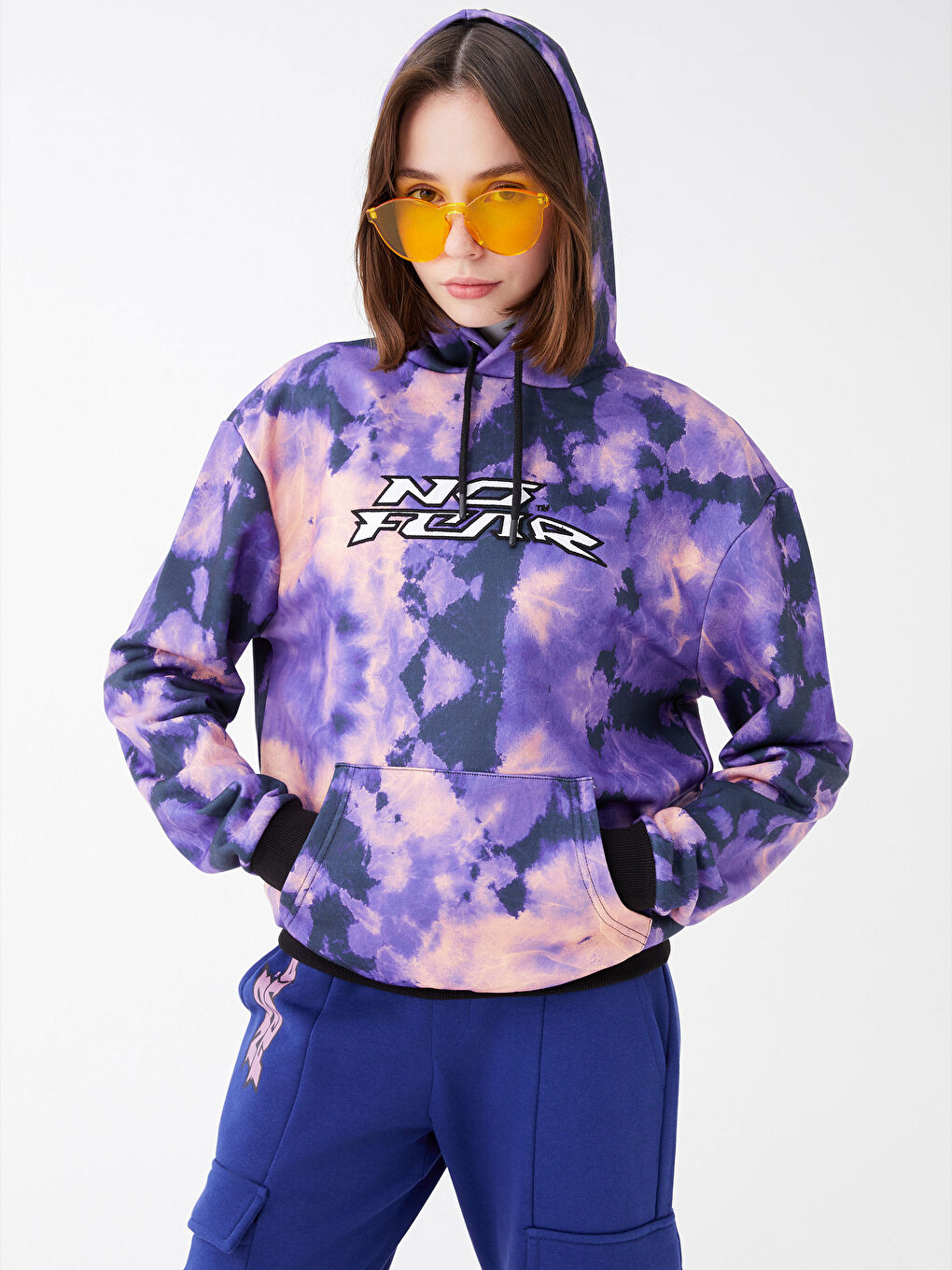 Mor Kapüşonlu Nakışlı Uzun Kollu Kadın Sweatshirt-2