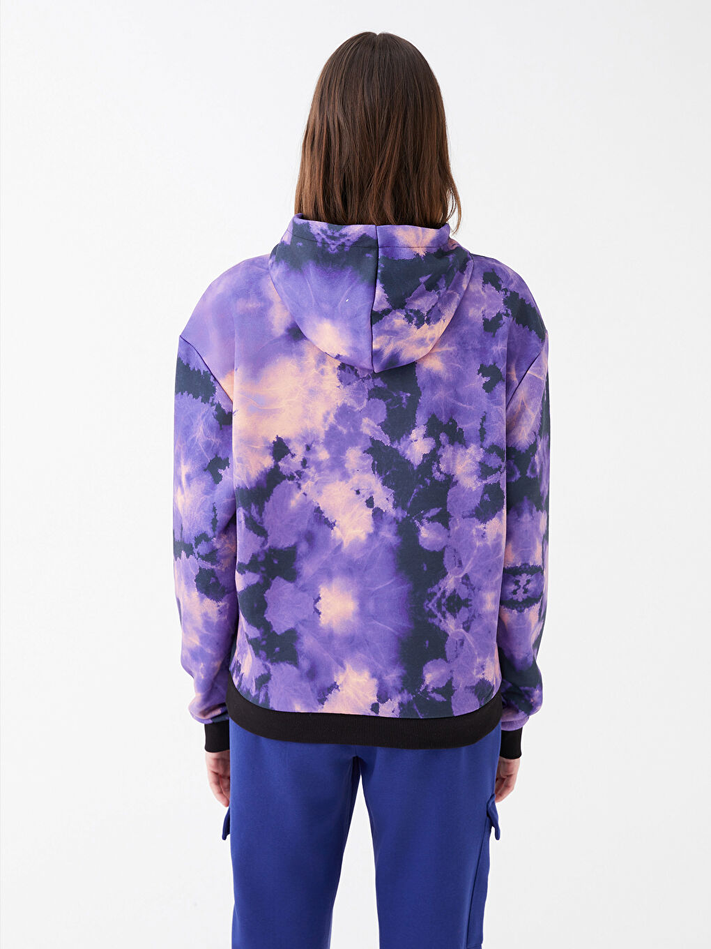 Mor Kapüşonlu Nakışlı Uzun Kollu Kadın Sweatshirt-5