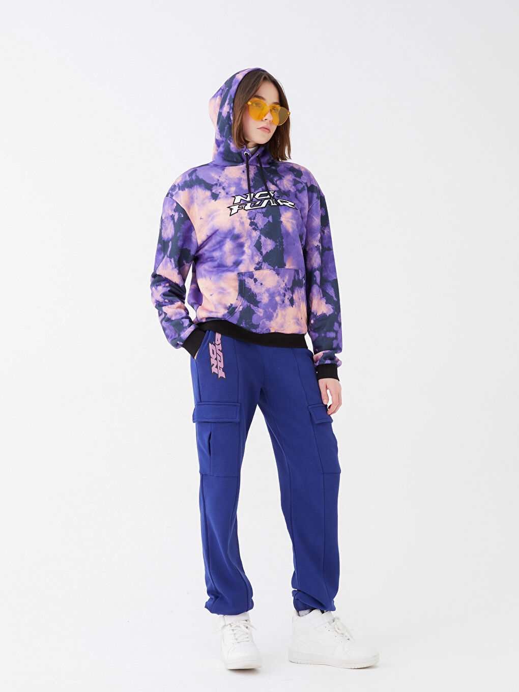 Lacivert Beli Lastikli Baskılı Kadın Jogger Eşofman Altı-1