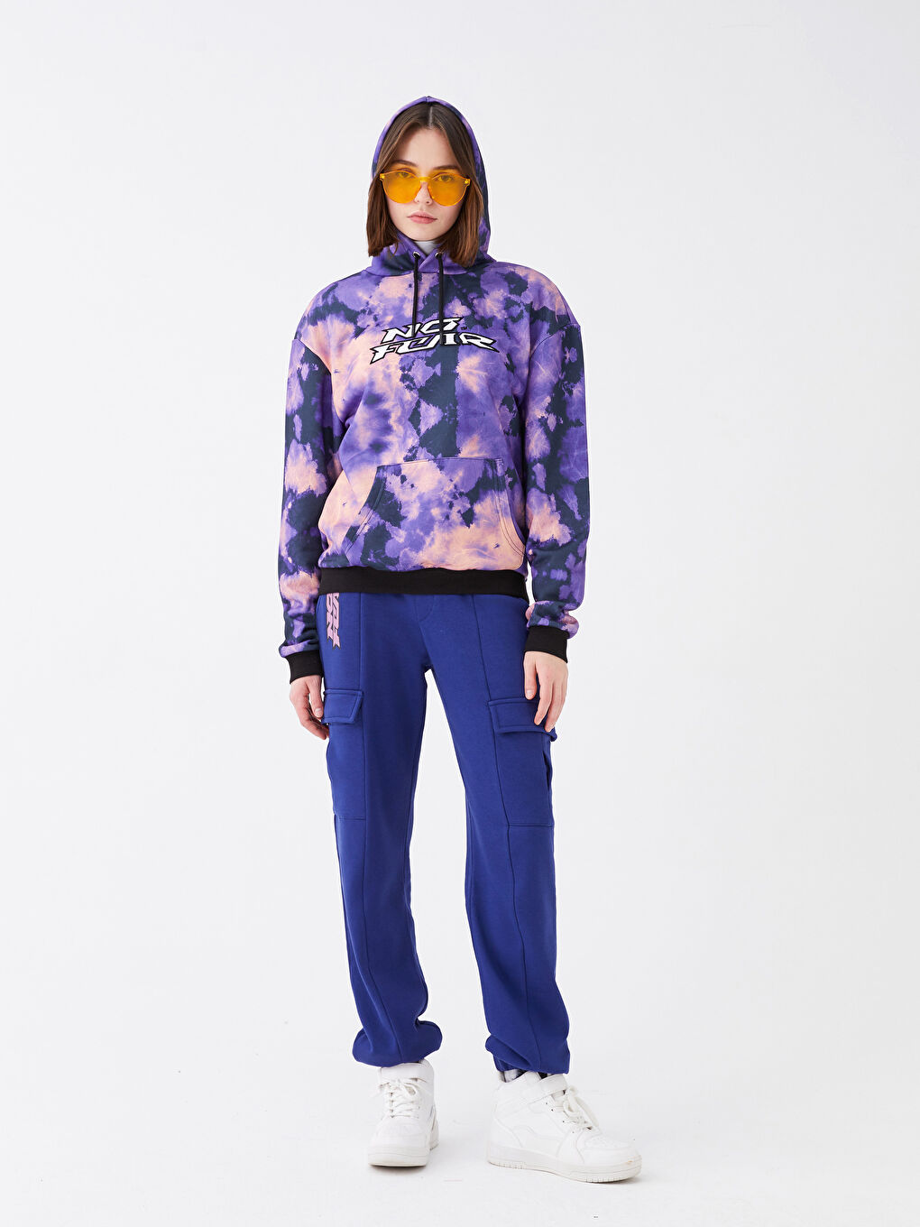 Lacivert Beli Lastikli Baskılı Kadın Jogger Eşofman Altı-2