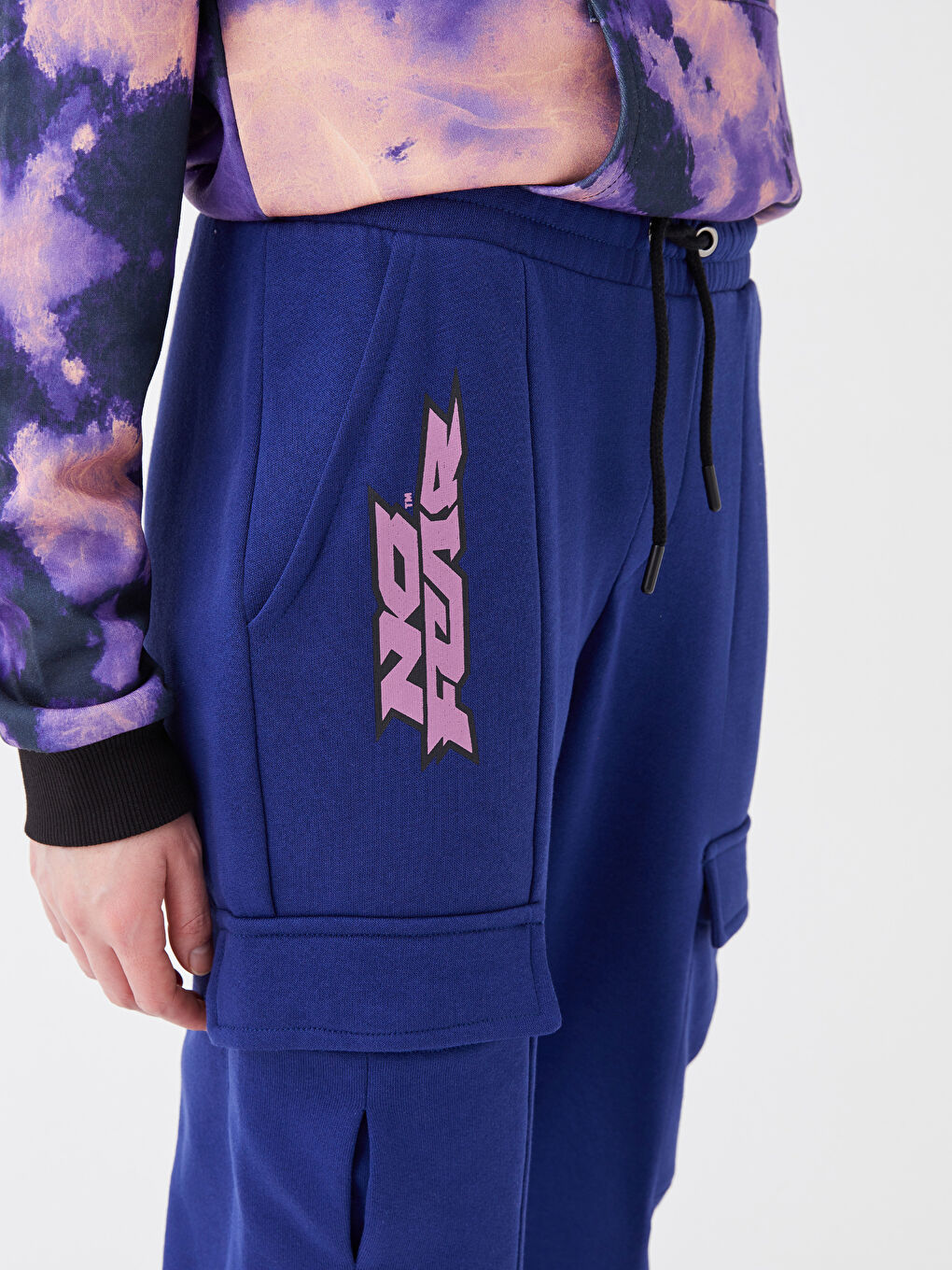 Lacivert Beli Lastikli Baskılı Kadın Jogger Eşofman Altı-3