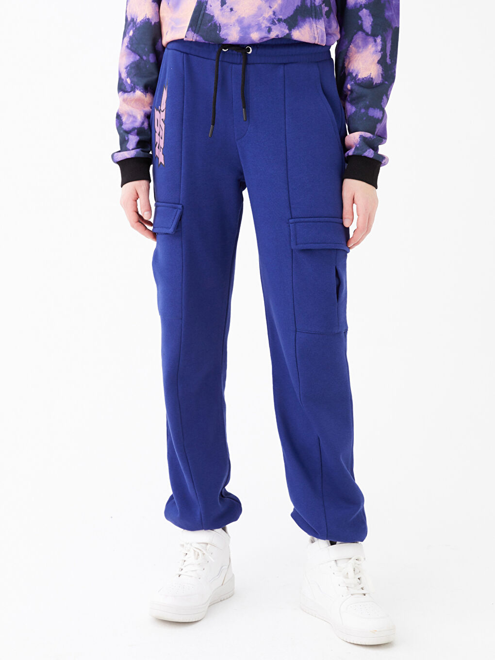 Lacivert Beli Lastikli Baskılı Kadın Jogger Eşofman Altı-4