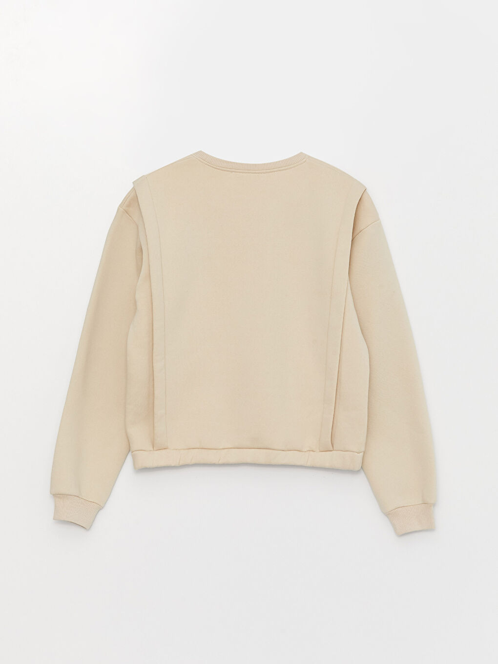 Bej Bisiklet Yaka Baskılı Uzun Kollu Kadın Sweatshirt-7