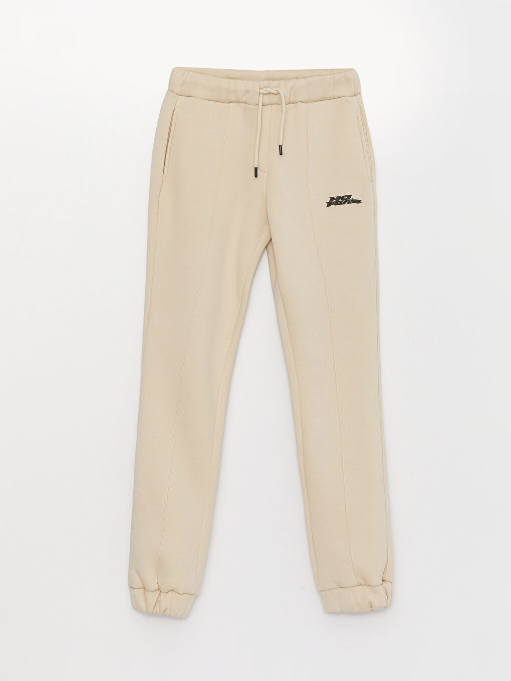 Bej Beli Lastikli Baskılı Kadın Jogger Eşofman Altı-6