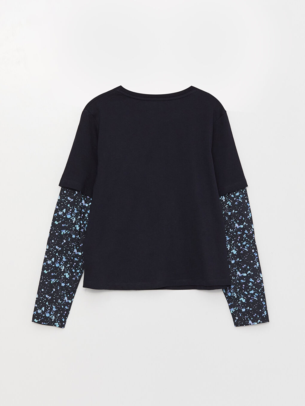 Lacivert Bisiklet Yaka Baskılı Uzun Kollu Kadın Tişört-7