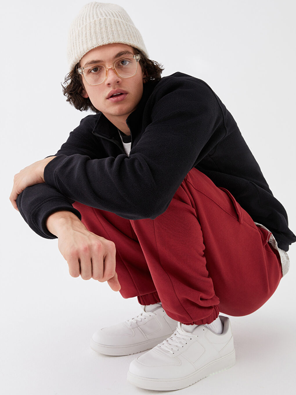 Siyah Dik Yaka Uzun Kollu Polar Erkek Sweatshirt-2