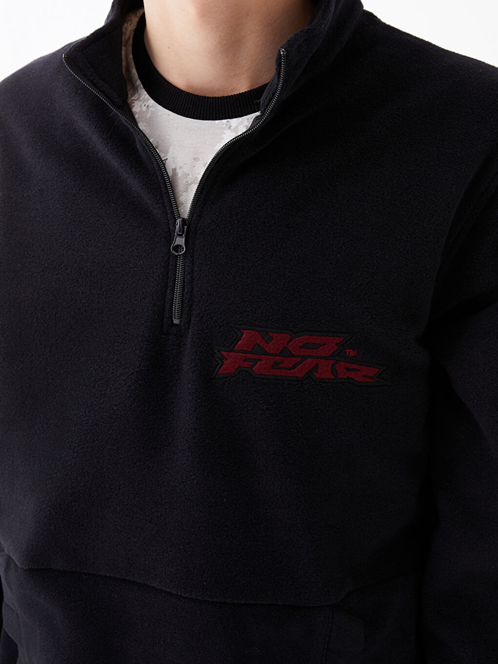 Siyah Dik Yaka Uzun Kollu Polar Erkek Sweatshirt-4