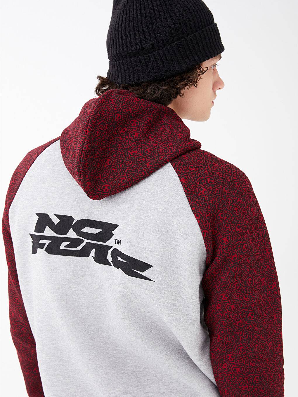 NO FEAR Bordo Oversize Uzun Kollu Erkek Hoodie - 4