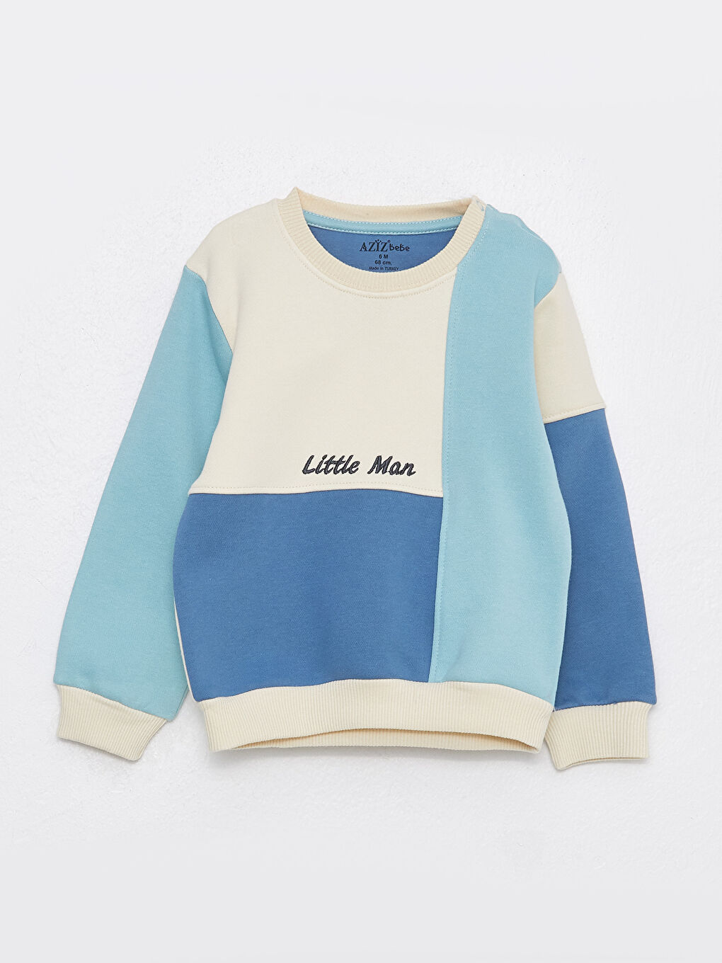 Bej Bisiklet Yaka Uzun Kollu Erkek Bebek Sweatshirt ve Eşofman Alt 2'li Takım-1