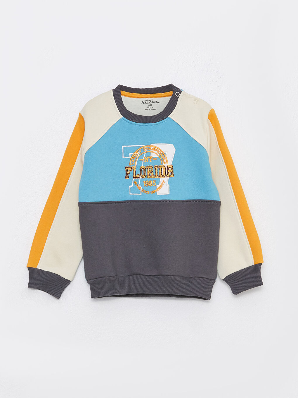 Turkuaz Bisiklet Yaka Uzun Kollu Erkek Bebek Sweatshirt ve Eşofman Alt 2'li Takım-1