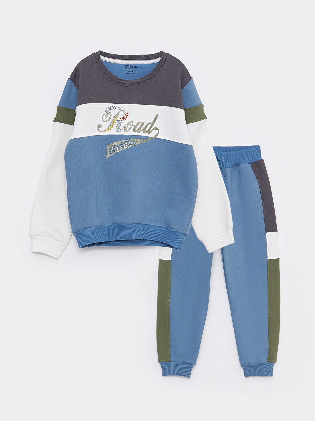 Yeşil Bisiklet Yaka Uzun Kollu Erkek Bebek Sweatshirt ve Eşofman Alt 2'li Takım