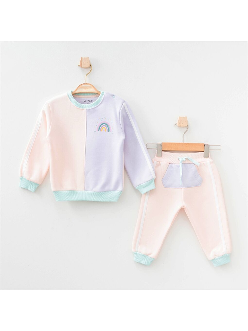 Turuncu Bisiklet Yaka Uzun Kollu Kız Bebek Sweatshirt ve Eşofman Alt 2'li Takım