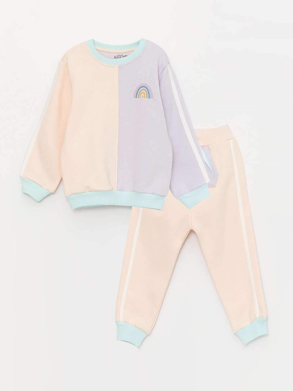 Turuncu Bisiklet Yaka Uzun Kollu Kız Bebek Sweatshirt ve Eşofman Alt 2'li Takım-1