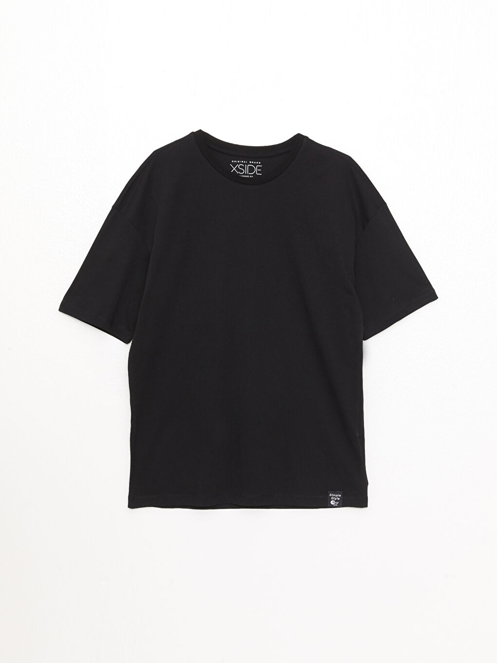 Siyah Oversize Bisiklet Yaka Kısa Kollu Erkek Tişört-5