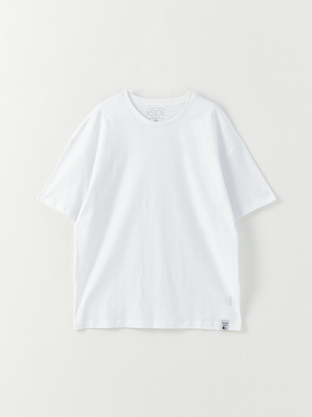 Beyaz Oversize Bisiklet Yaka Kısa Kollu Erkek Tişört-5