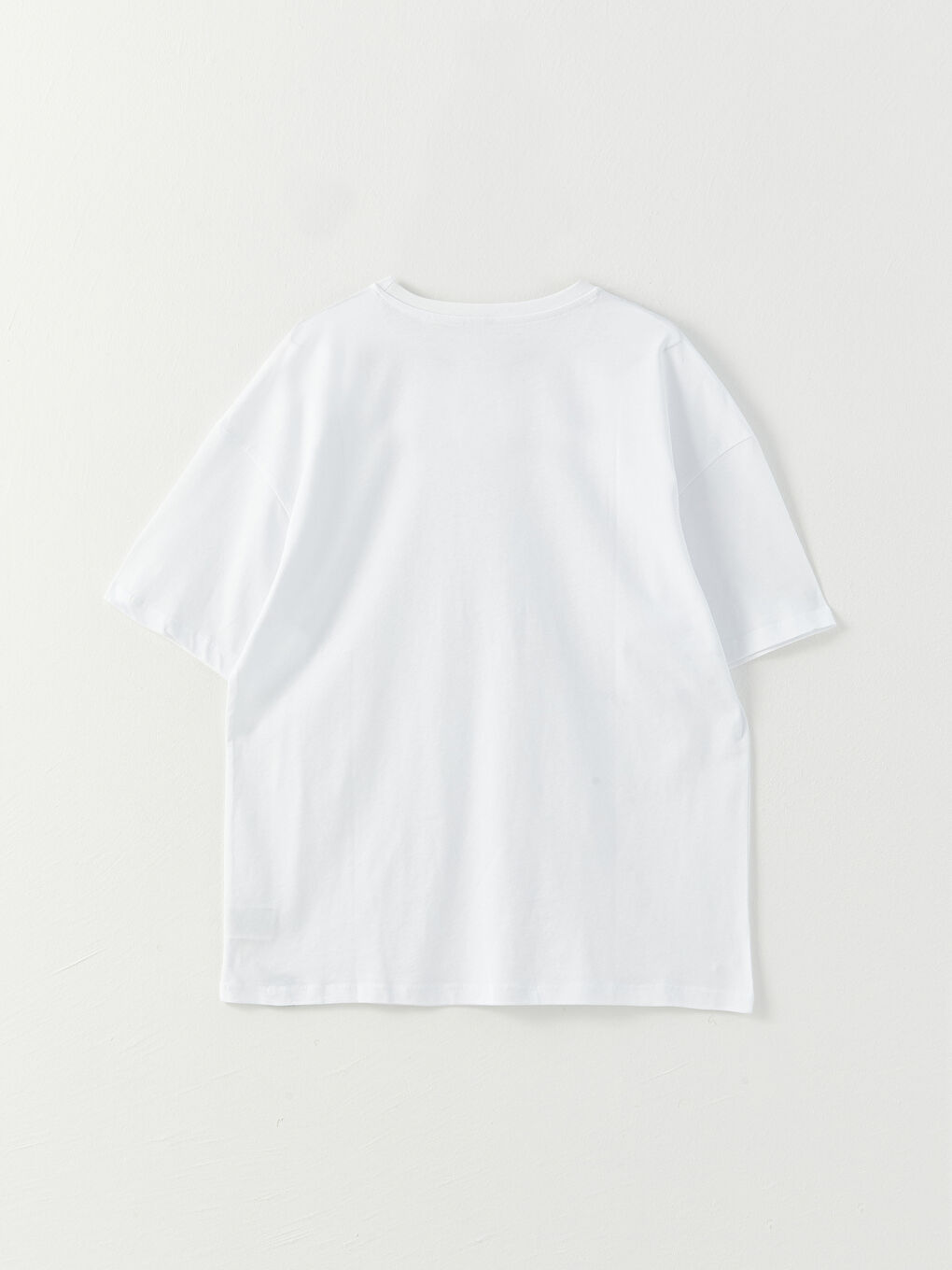 Beyaz Oversize Bisiklet Yaka Kısa Kollu Erkek Tişört-6