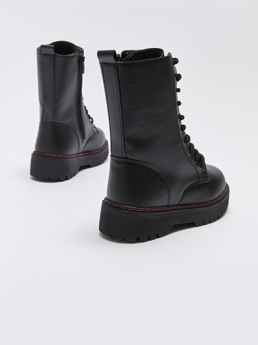 Siyah Deri Görünümlü Fermuarlı Kız Çocuk Bot-4