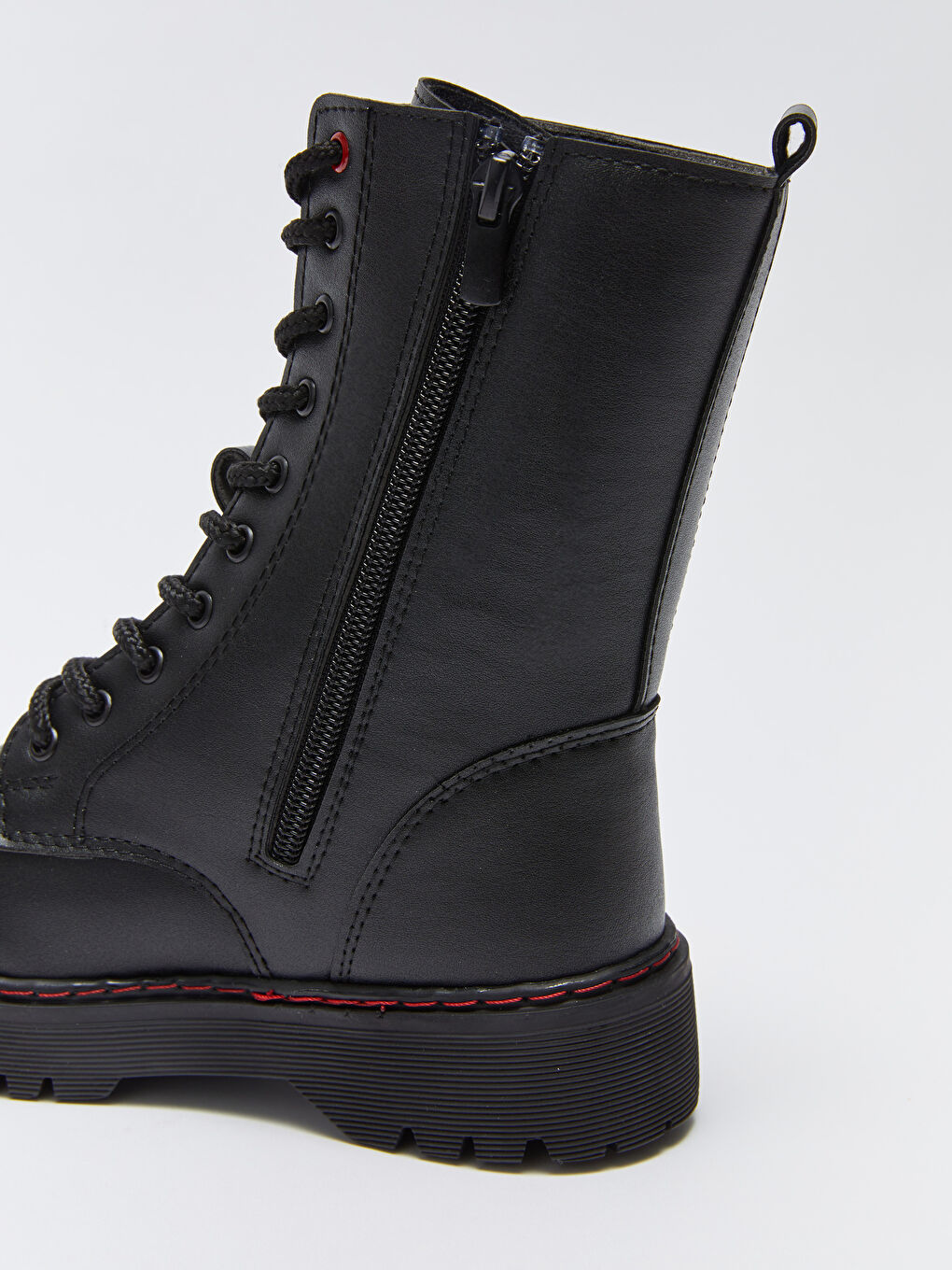 Siyah Deri Görünümlü Fermuarlı Kız Çocuk Bot-5