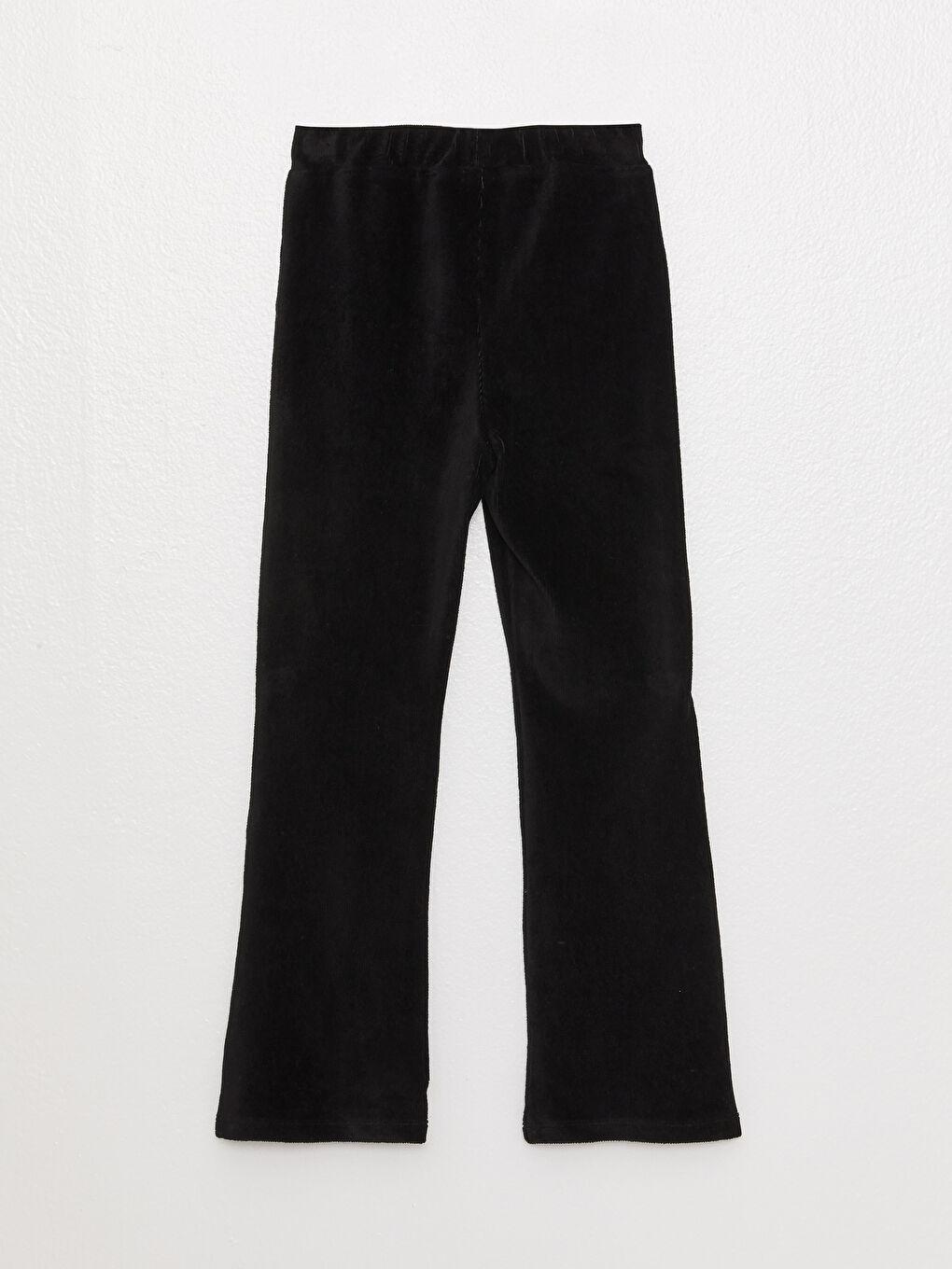 Siyah Beli Lastikli Basic Geniş Paça Kadife Kız Çocuk Pantolon-5