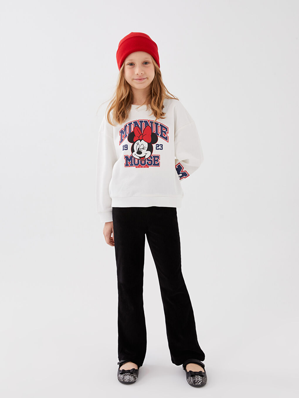 Siyah Beli Lastikli Basic Geniş Paça Kadife Kız Çocuk Pantolon