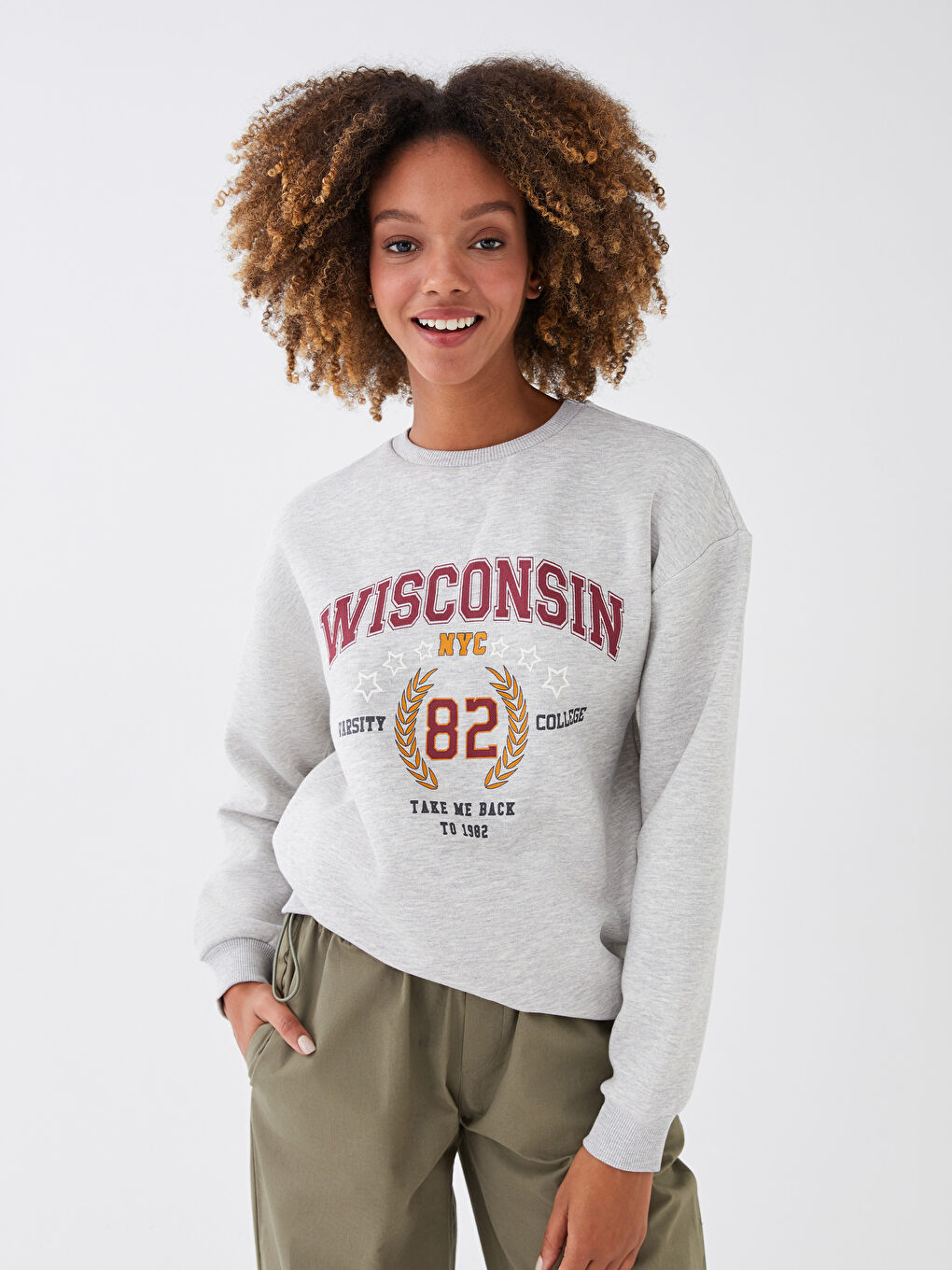 Rundhalsausschnitt Bedrucktes Dickes Sweatshirt für Damen-1