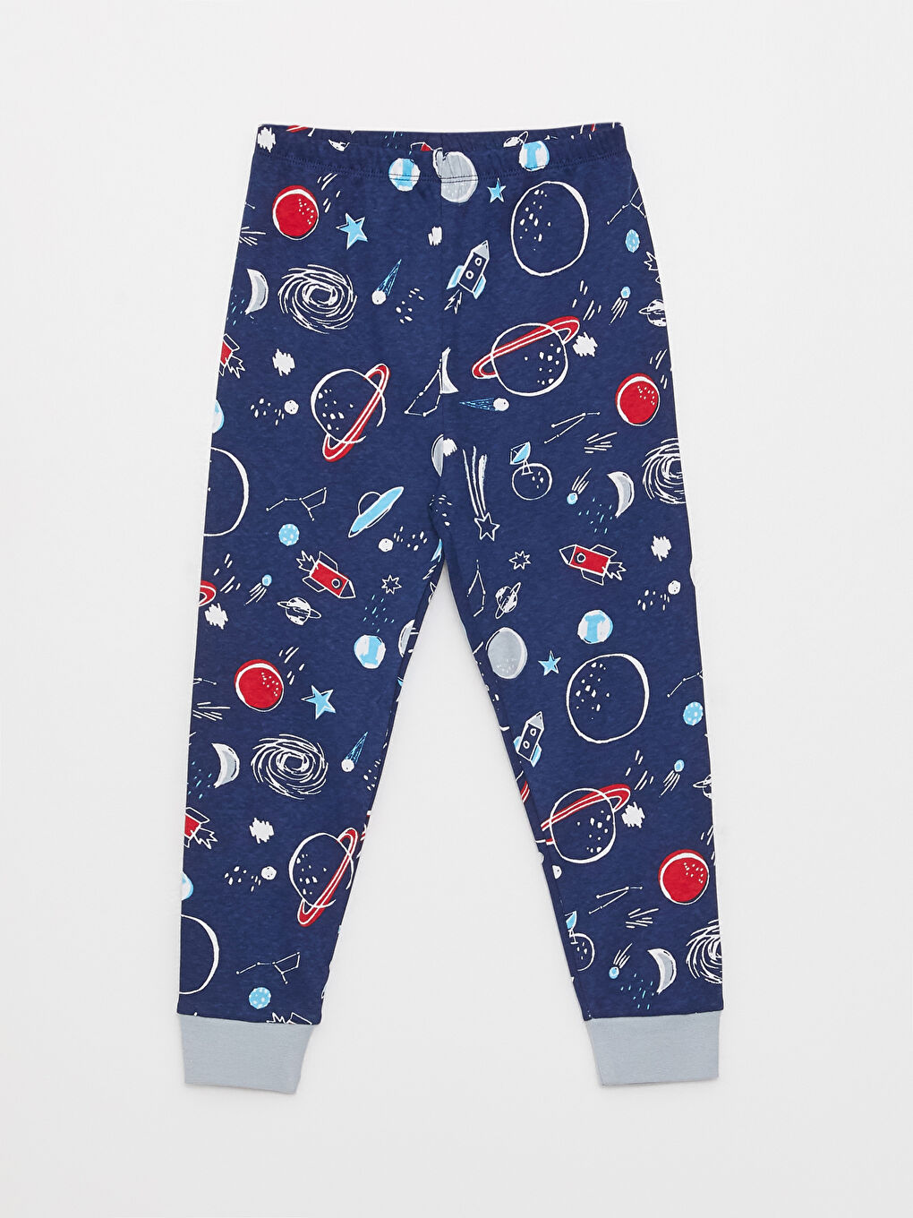 Gri Bisiklet Yaka Baskılı Uzun Kollu Erkek Çocuk Pijama Takımı-2