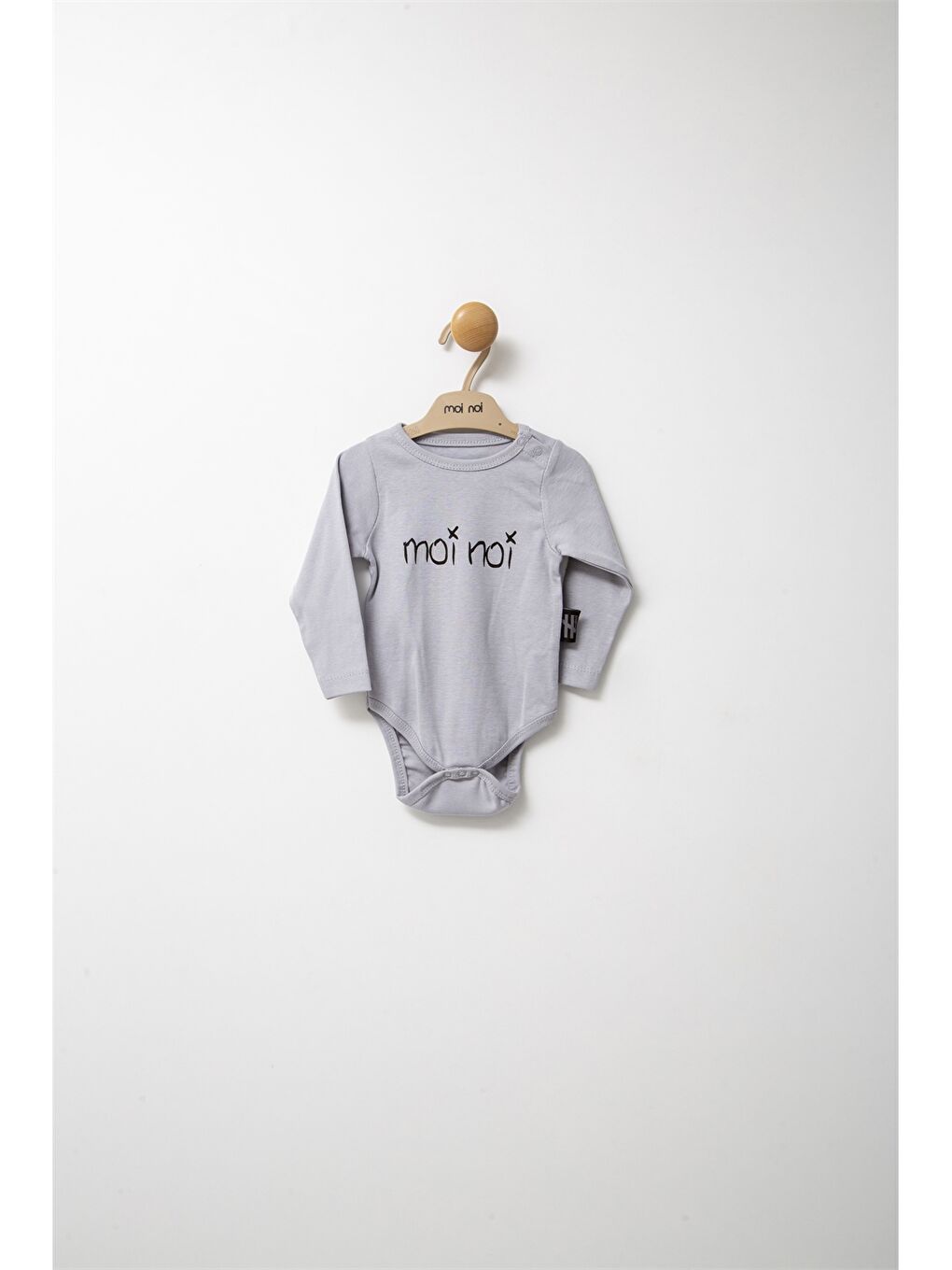 Gri Bisiklet Yaka Uzun Kollu Erkek Bebek Çıtçıtlı Bodysuit