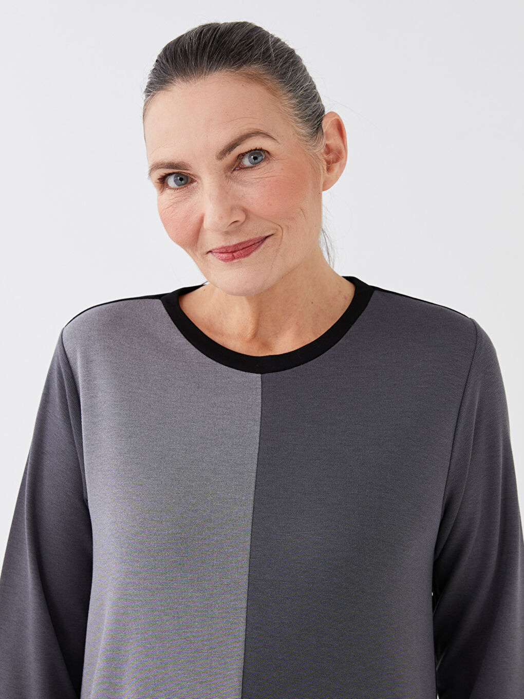 Siyah Bisiklet Yaka Renk Bloklu Uzun Kollu A Kesim Kadın Elbise-2