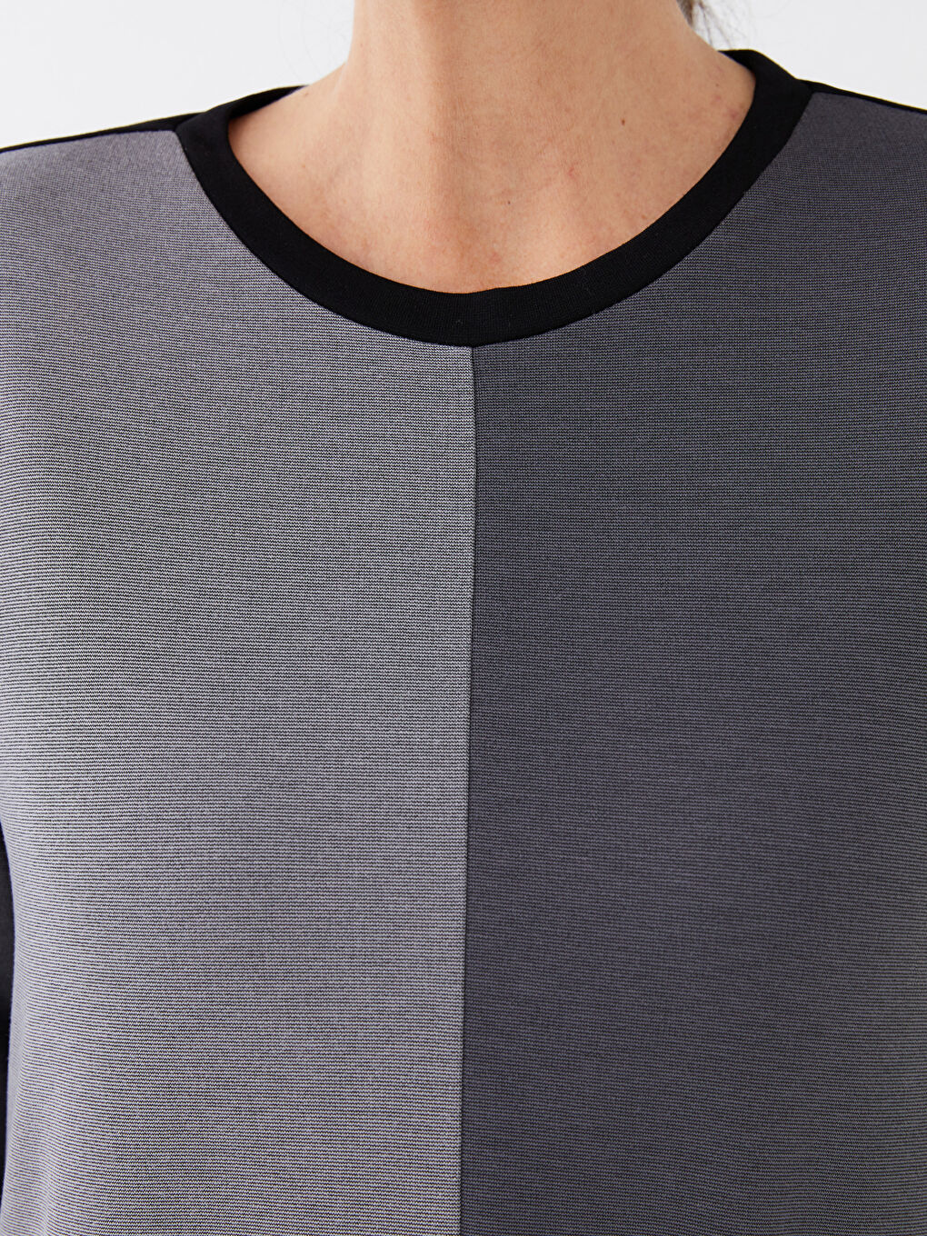 Siyah Bisiklet Yaka Renk Bloklu Uzun Kollu A Kesim Kadın Elbise-3