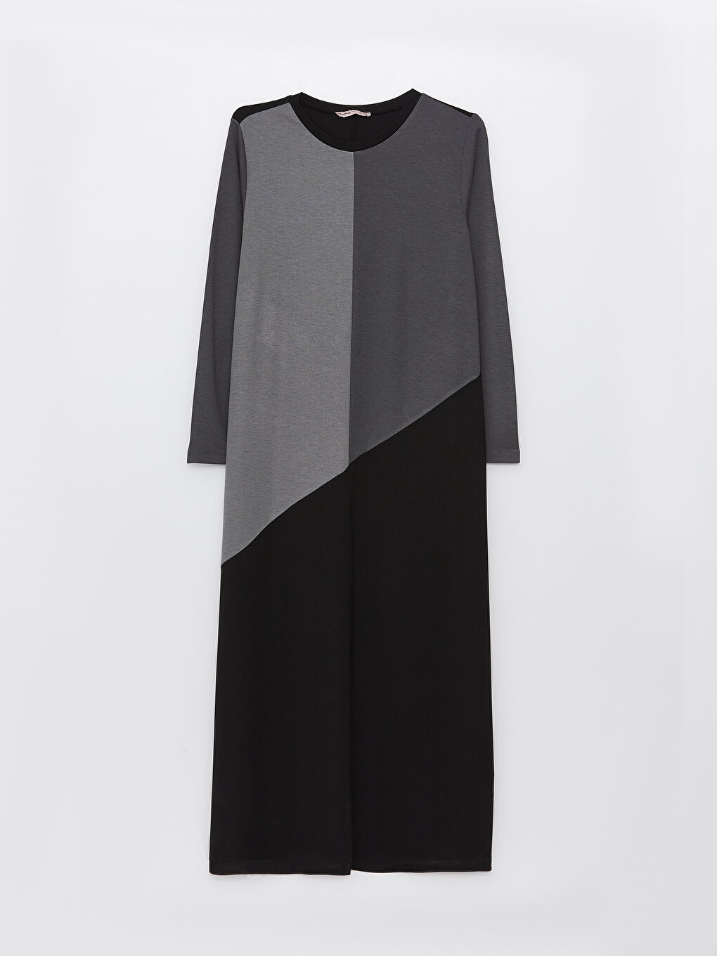 Siyah Bisiklet Yaka Renk Bloklu Uzun Kollu A Kesim Kadın Elbise-5