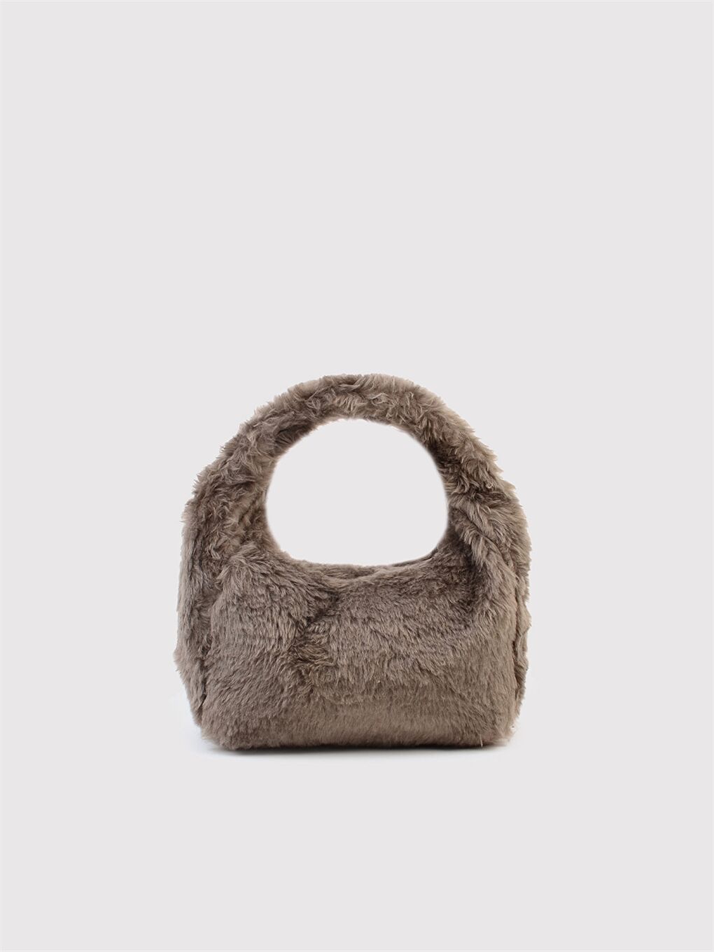 Gri Kadın Kürk Görünümlü El Çantası