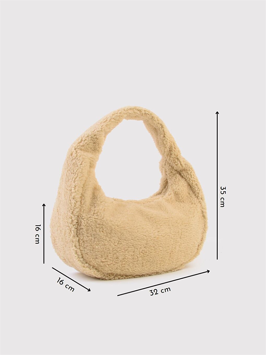 Ekru Kadın Pelüş Omuz Çantası-4