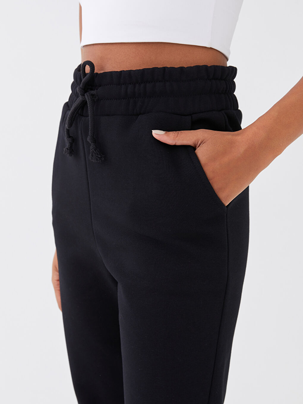 Pantaloni de trening jogger groși cu talie elastică pentru femei-2