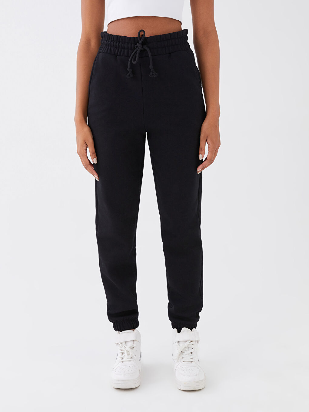 Pantaloni de trening jogger groși cu talie elastică pentru femei-3