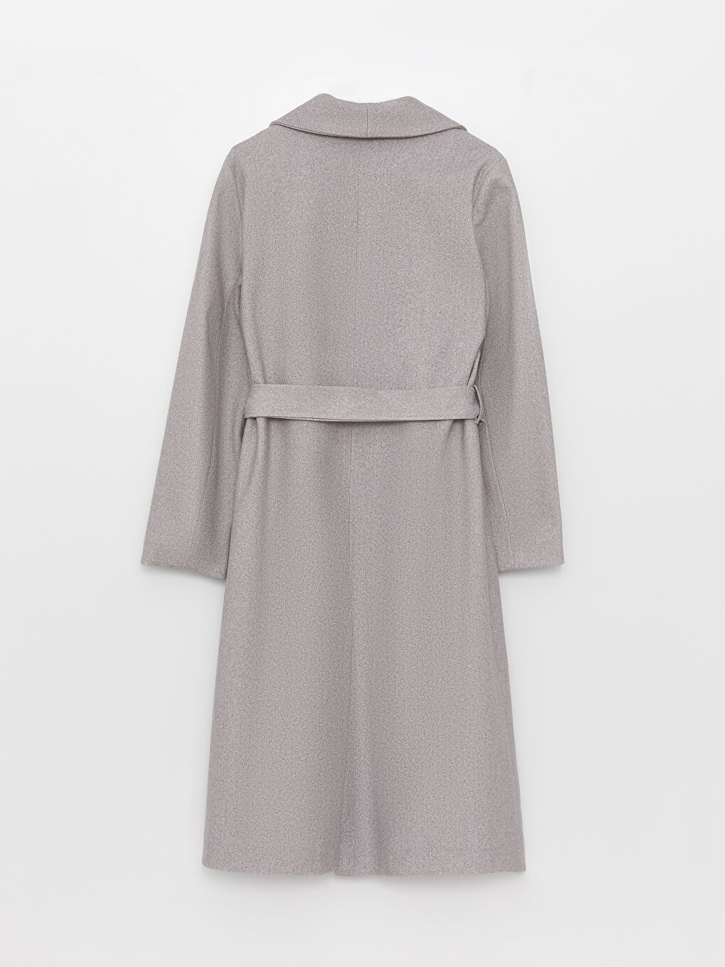 Gri Ceket Yaka Düz Uzun Kollu Oversize Kadın Kaşe Kaban-1