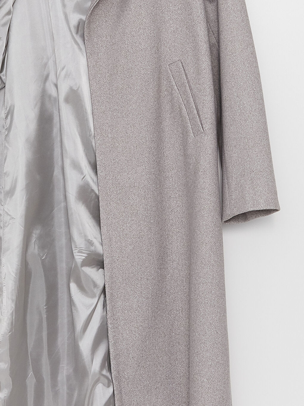 Gri Ceket Yaka Düz Uzun Kollu Oversize Kadın Kaşe Kaban-2