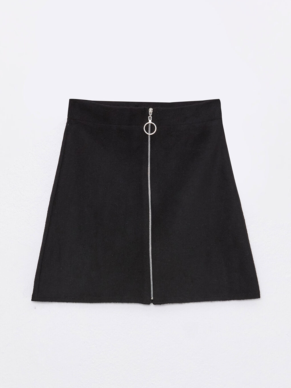 Siyah Kadın Fermuarlı Düz Kaşe Etek