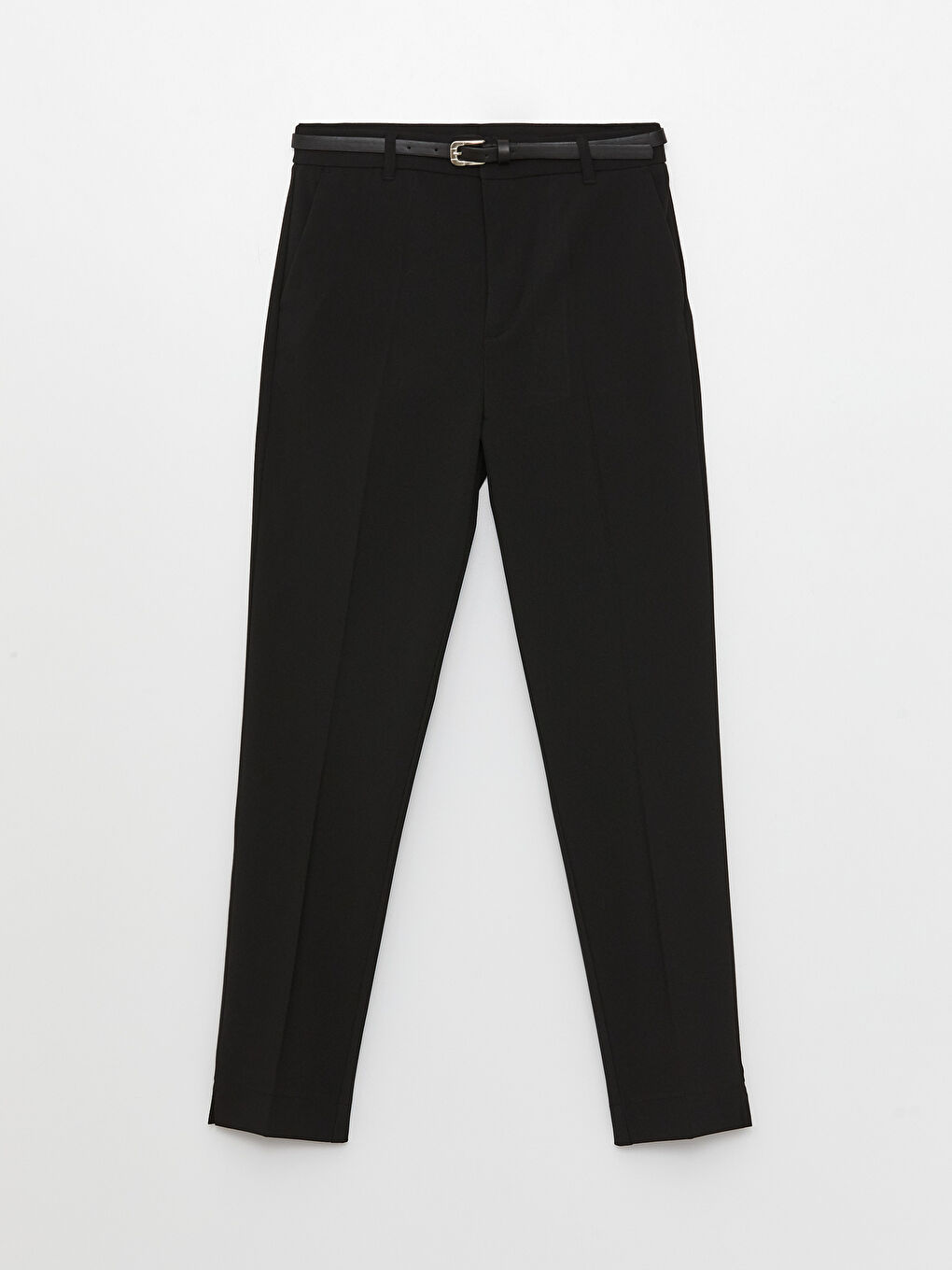 Siyah Standart Fit Düz Kemerli Kadın Pantolon-5