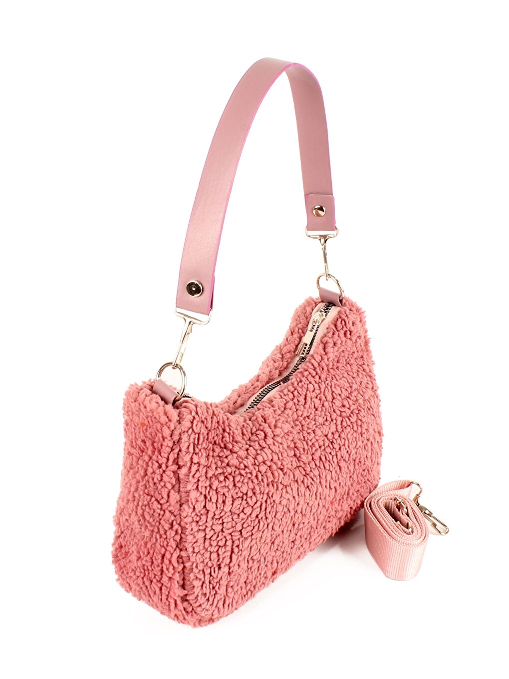 Pembe Kürk Görünümlü Kadın Kol Çantası