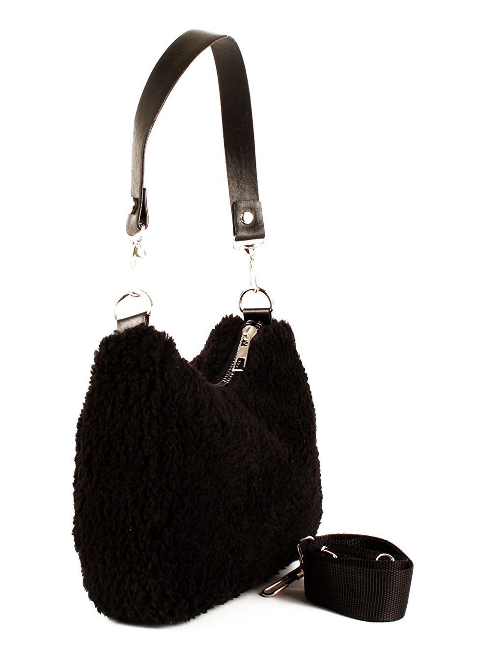 Siyah Kürk Görünümlü Kadın Kol Çantası-1