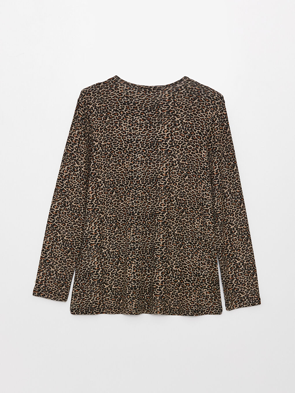 Bej Bisiklet Yaka Desenli Uzun Kollu Kadın Tişört-6