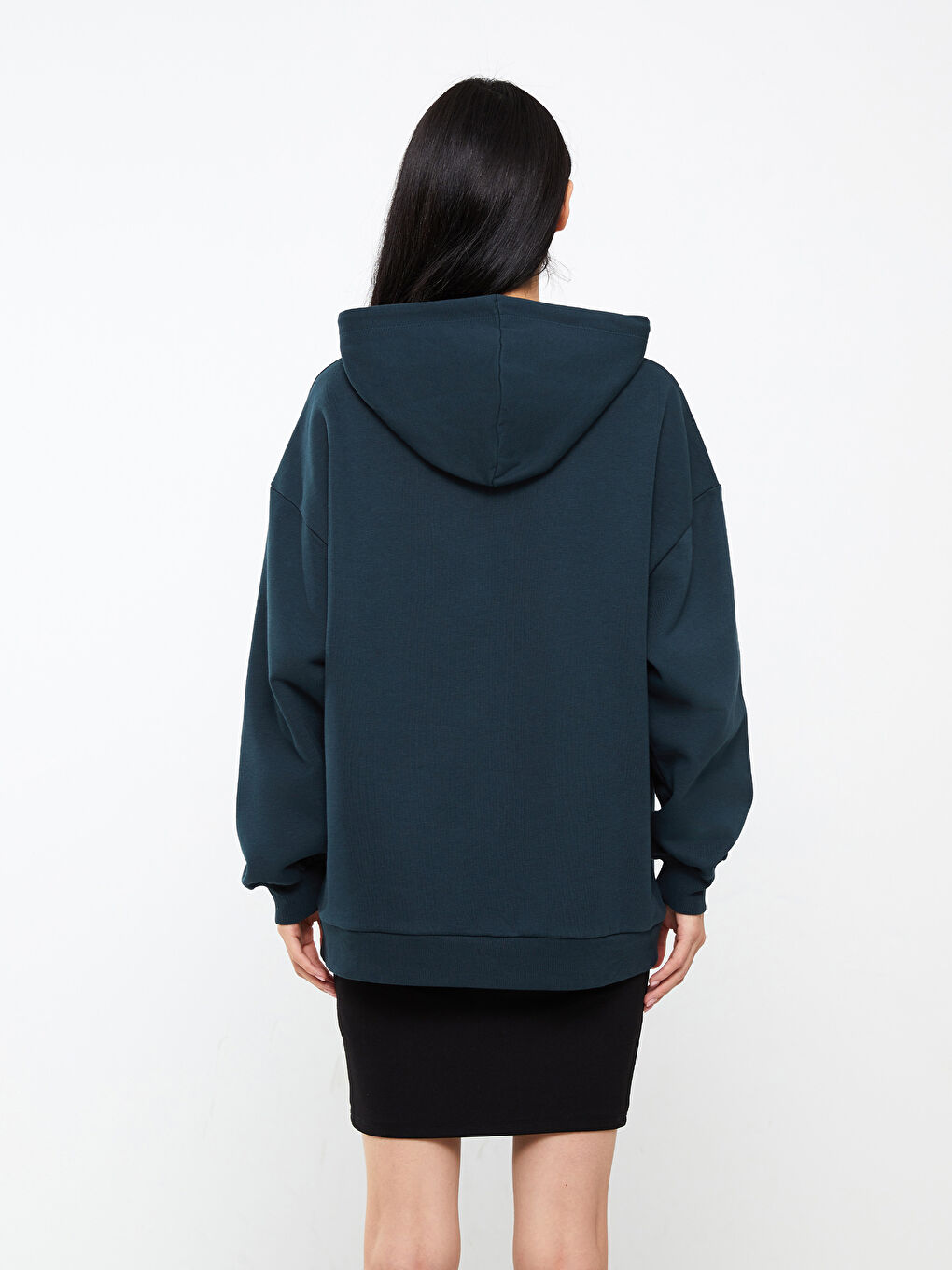 LCW Vision Koyu Petrol Baskılı Oversize Kadın Kalın Hoodie - 4