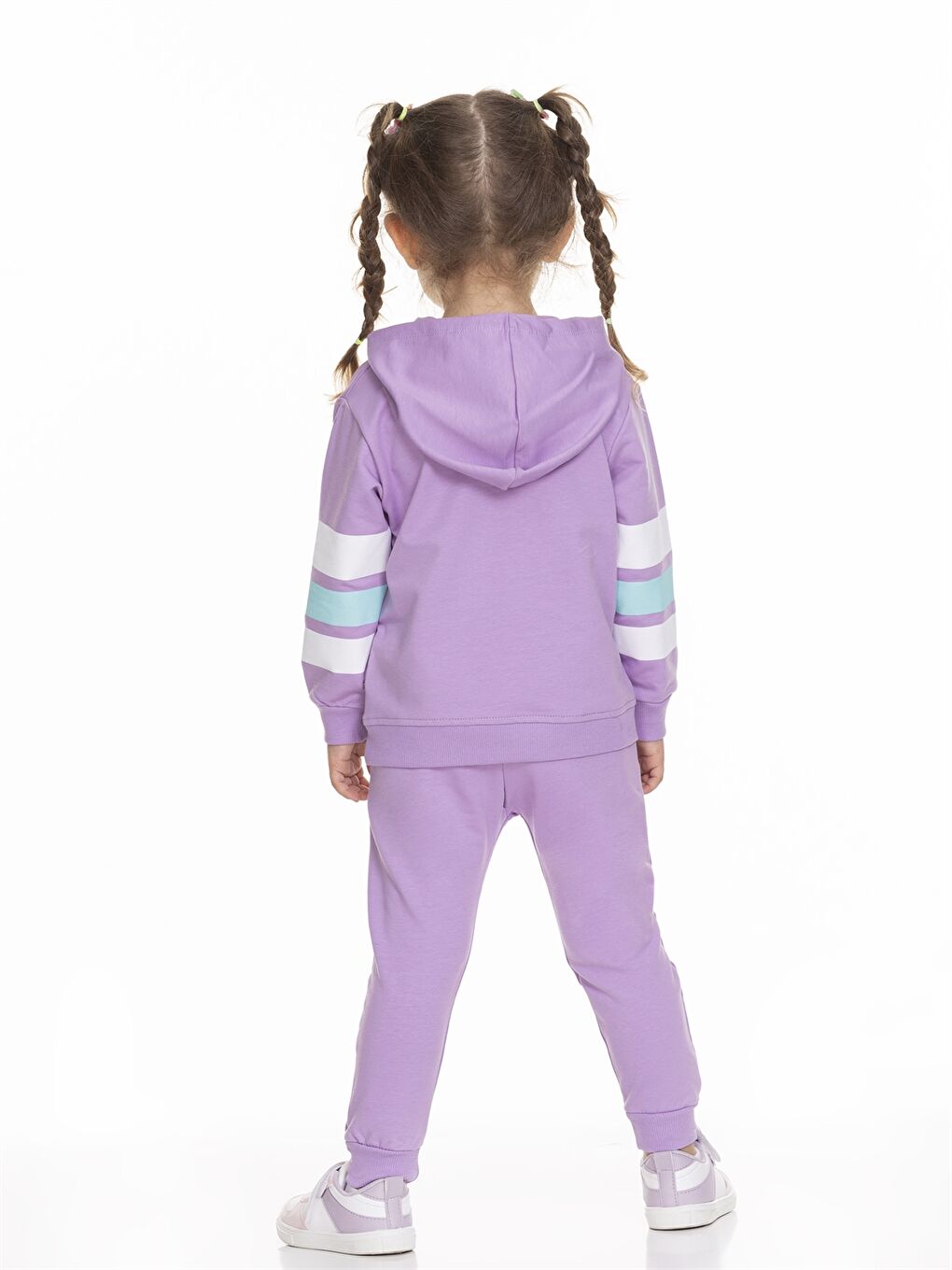 Lila Kapüşonlu Uzun Kollu Baskılı Kız Bebek Sweatshirt ve Eşofman Alt 2'li Takım-4