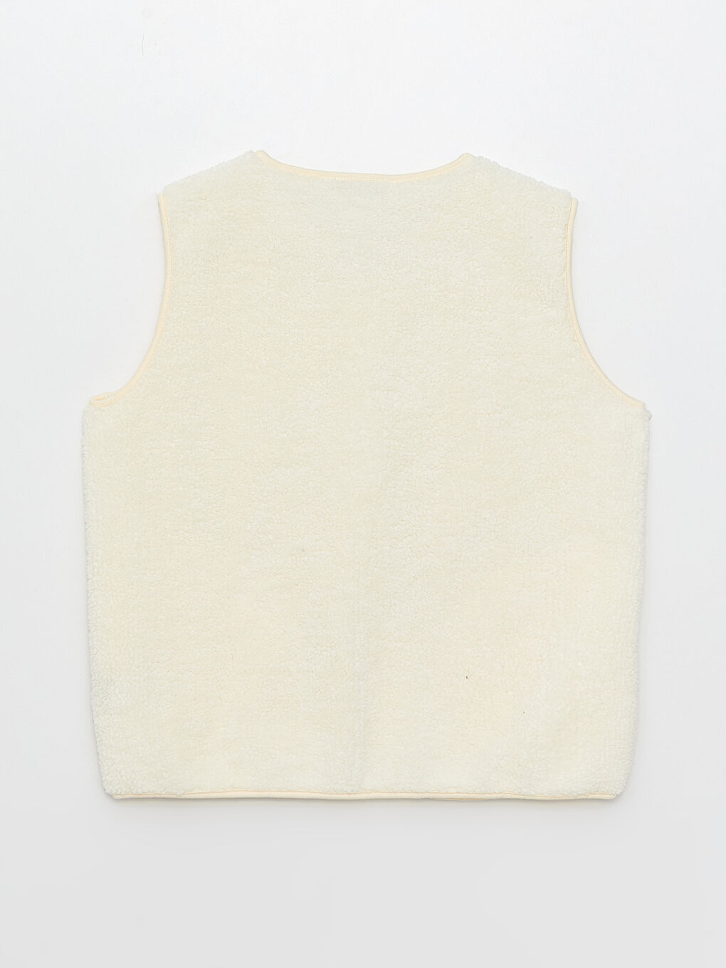 Ekru V Yaka Düz Pelüş Kadın Yelek-6