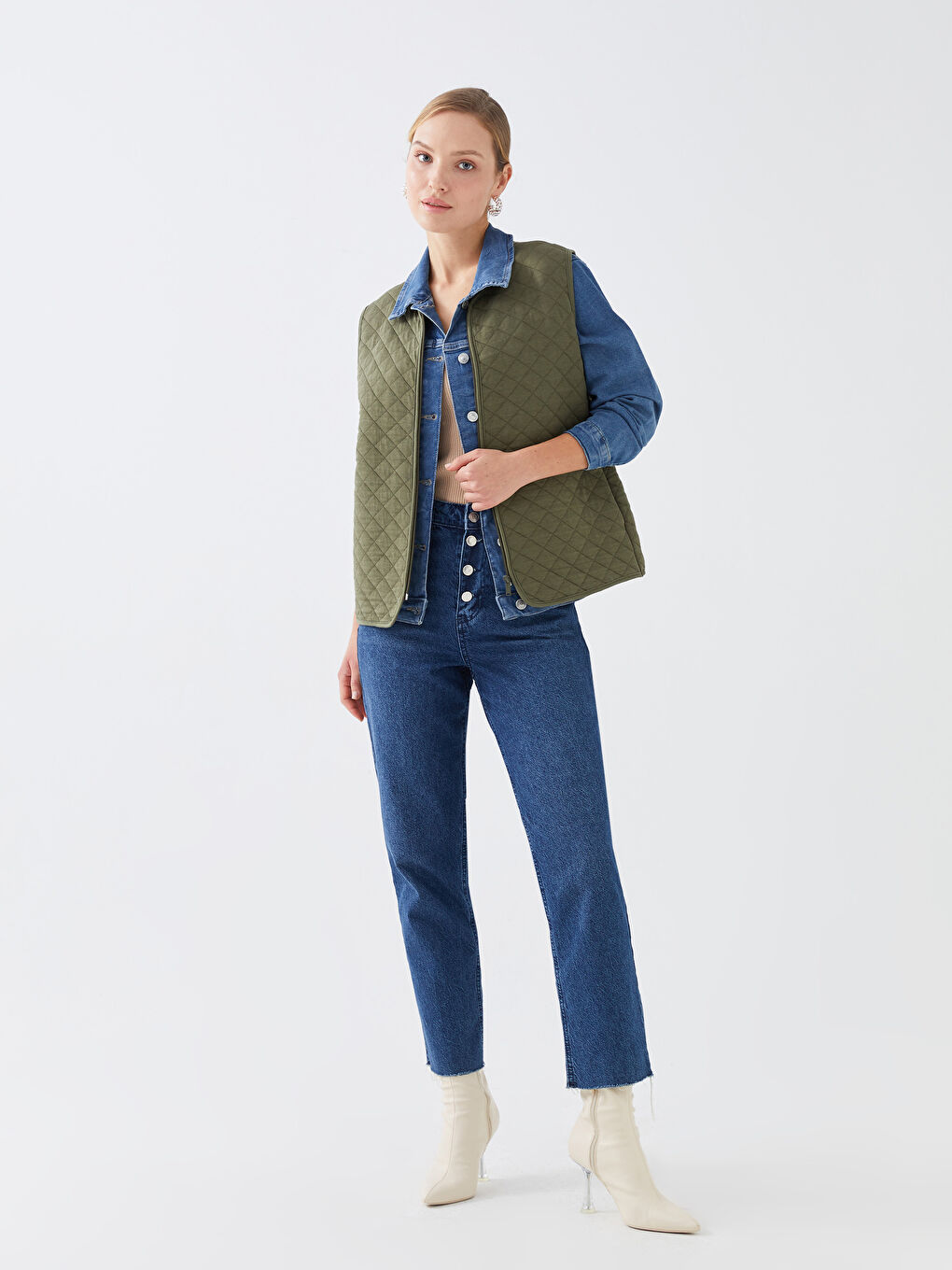 Crew Neck Quilted Patterned Women's Vest-2