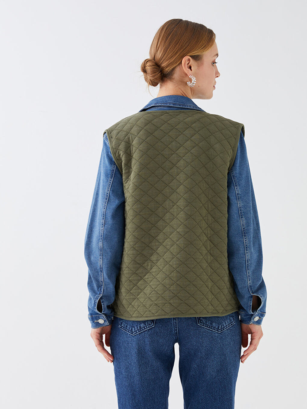 Crew Neck Quilted Patterned Women's Vest-4