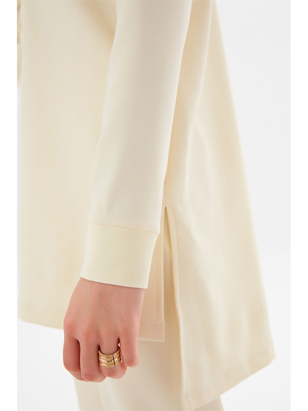 Ekru Kapüşonlu Düz Uzun Kollu Kadın Sweatshirt ve Eşofman Altı Takım-3